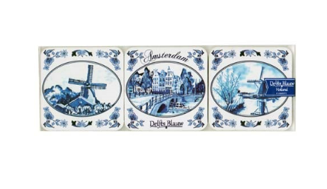 Onderzetters Delfts blauw Amsterdam 6 stuks