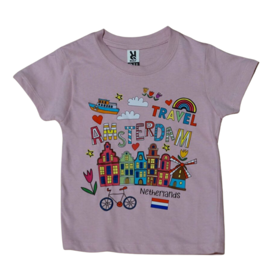 T-shirt roze Amsterdam travel kinderen