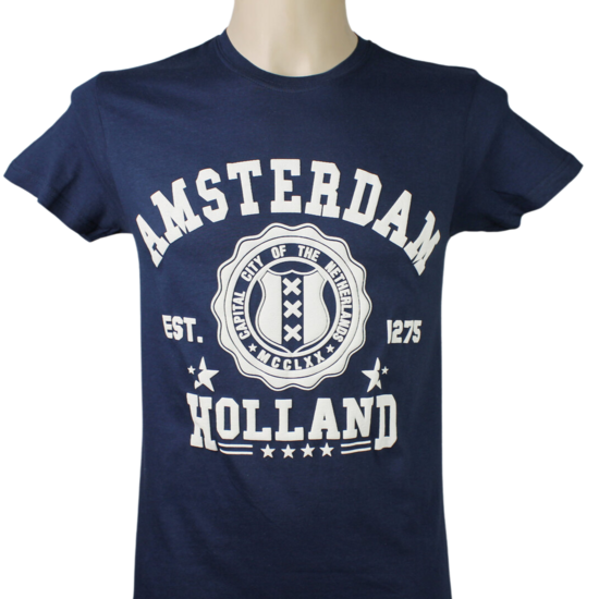 T-shirt blauw Holland Captial city Amsterdam heren