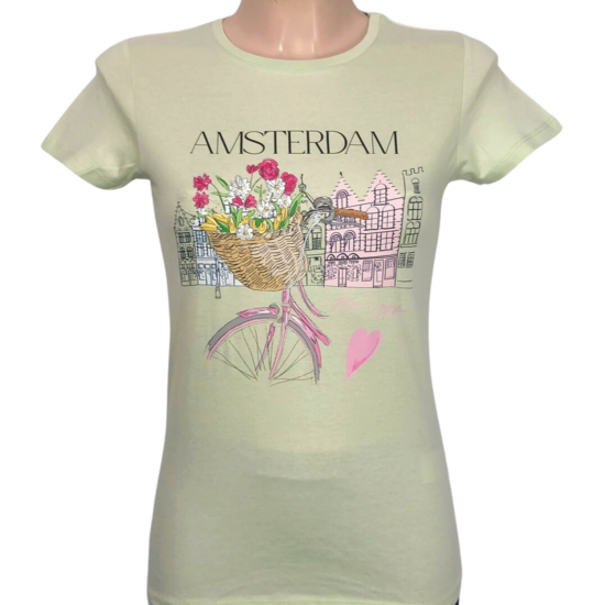 T-shirt mint groen Amsterdam fiets dames