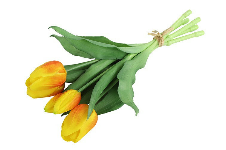 Kunstboeket Tulpen - Kunstbloem Geel en Oranje - 5 Stuks