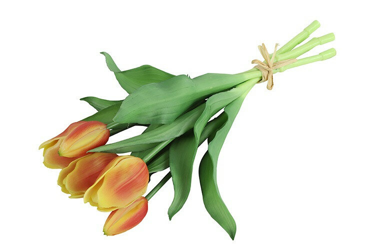 Kunstboeket Tulpen - Kunstbloem Geel en Fuchsia - 5 Stuks