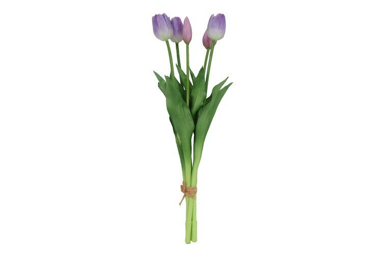 Kunstboeket Tulpen Lang - Kunstbloem Lila en Wit - 5 Stuks