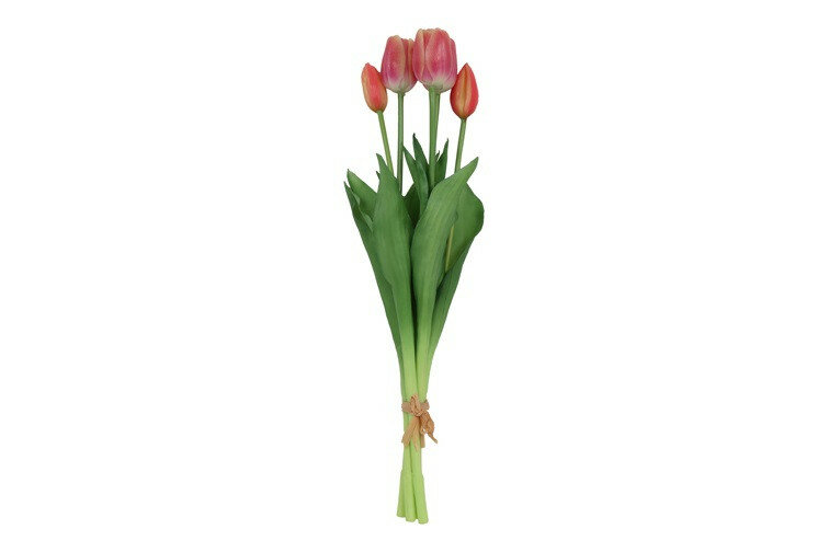 Kunstboeket Tulpen Lang - Kunstbloem Zalm en Creme - 5 Stuks
