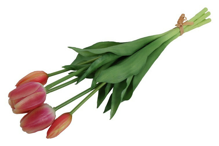 Kunstboeket Tulpen Lang - Kunstbloem Zalm en Creme - 5 Stuks