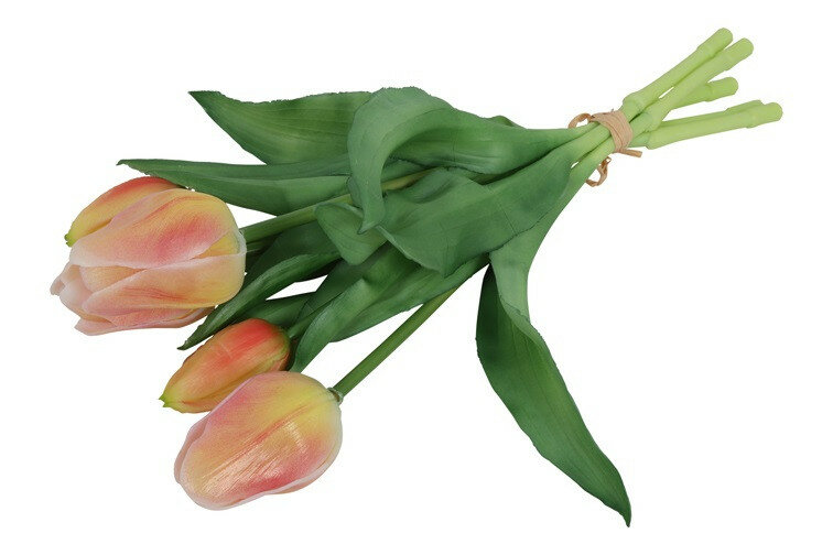 Kunstboeket Tulpen - Kunstbloem Zalm en Geel - 5 Stuks - 3D Geprint