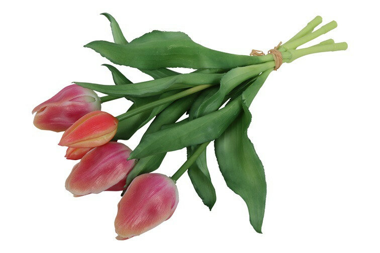 Kunstboeket Tulpen - Kunstbloem Zalm en Creme - 5 Stuks - 3D Geprint