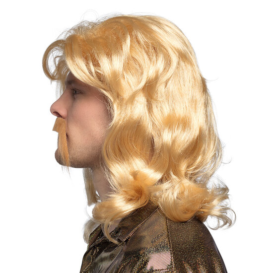 Heren Pruik - Barry Blond - Halflang Model met Snor