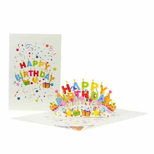 Wenskaart met een 3D afbeelding van een Happy Birthday Confetti
