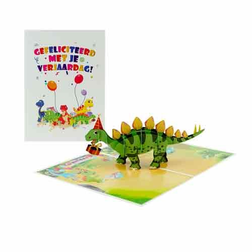 Wenskaart met een 3D afbeelding van Gefeliciteerd Met Je Verjaardag Dino