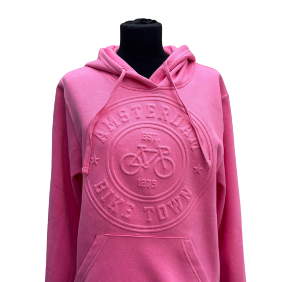 Hoodie Roze Embossed - Amsterdam Bike Town - Katoen - Volwassenen