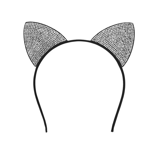 Kattenoren Diadeem - Zwart met Steentjes - Dieren Oortjes