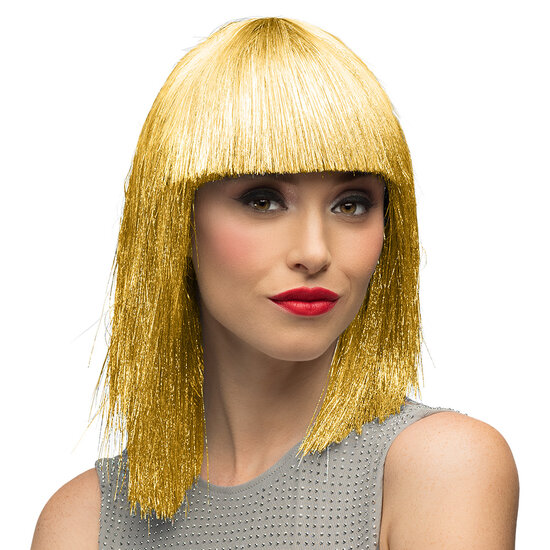 Dames Pruik - Crazy Glitter Goud - Jaren 80 Disco