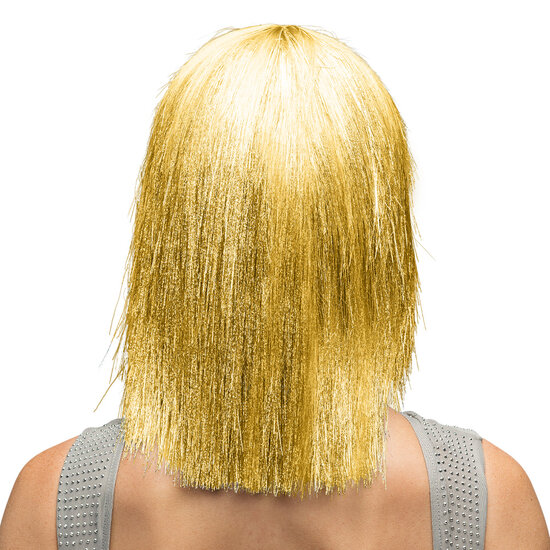 Dames Pruik - Crazy Glitter Goud - Jaren 80 Disco