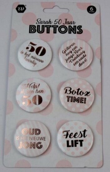 Button Sarah 50 - Verjaardag 50 - 6 stuks