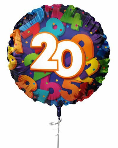 Folieballon Cijfers - 20 jaar - 45 cm - Helium- en Luchtvulling