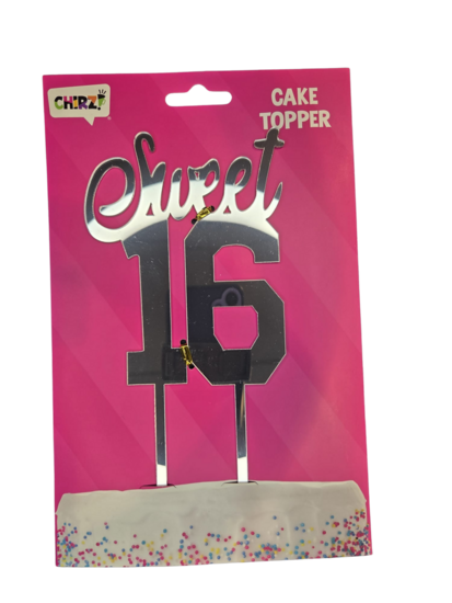 Taartprikker - Sweet 16 Jaar - Cake Topper Zilver