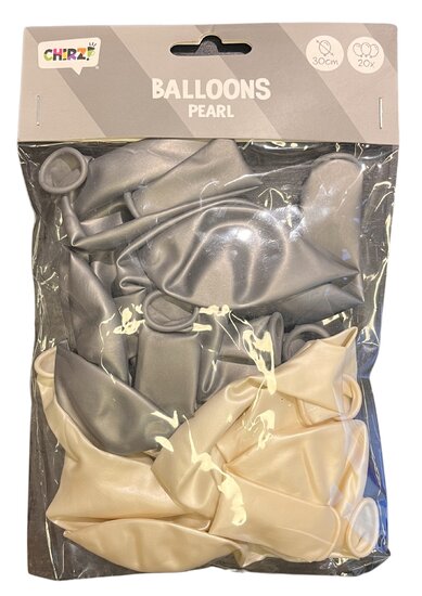 Ballonnen Parelmoer - Zilver-Wit - 30 cm - 20 stuks