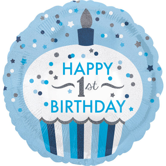 Folieballon 1 Jaar - Birthday Cupcake Boy - 45 cm