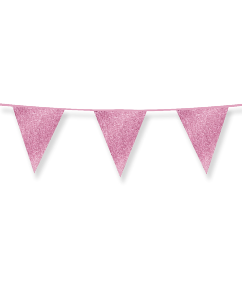 Versiering Vlaggenlijn - Glitter Babyroze - Papier - 6 meter