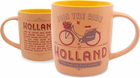 Beker pastel Holland fiets oranje/geel