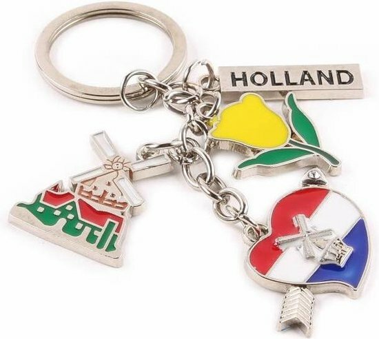 Sleutelhanger bedels hart/molen/tulp shiny zilver