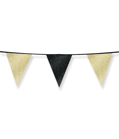 Versiering Vlaggenlijn - Glitter Goud-Zwart - Papier - 6 meter
