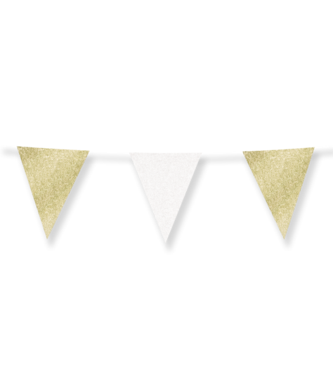 Versiering Vlaggenlijn - Glitter Goud-Wit- Papier - 6 meter