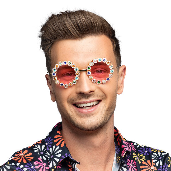 Feestbril - Hippie Bril - Crystal Flower Power