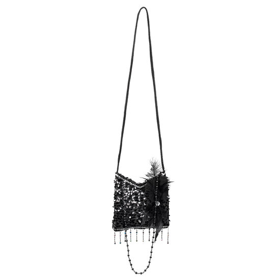 Charleston Handtas Flapper - Zwart met Zwarte Veer - Jaren 20