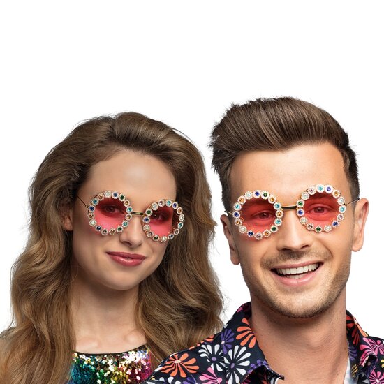 Feestbril - Hippie Bril - Crystal Flower Power