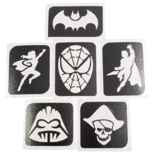 Grimas Sjablonen - Glittertattoo - Hero - 6 stuks