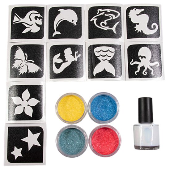 Grimas Set Voor Glittertattoo Aqua