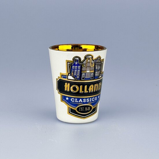 Shotglas - Holland Huisjes Blauw - Goudfolie