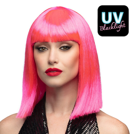 Dames Pruik Dance Neon Roze