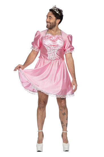 Prinsessen Jurk Vrijgezellen Feest - Kort Model - Roze-Zilver- Heren