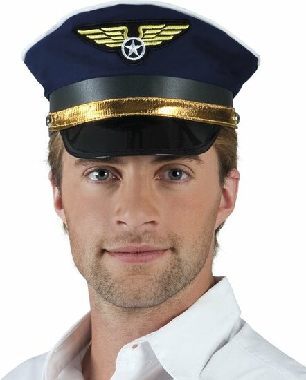 Pilotenpet gezagvoerder blauw verstelbaar
