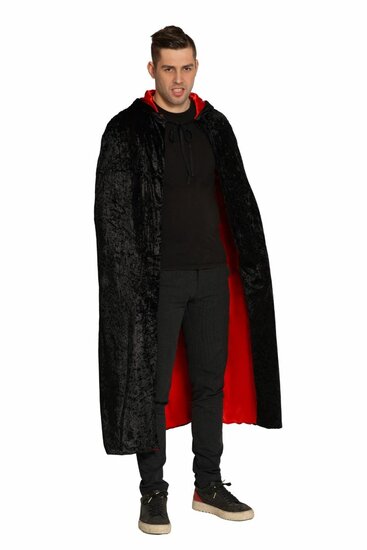 Halloween Cape - Capuchon - Zwart-Rood - Volwassenen