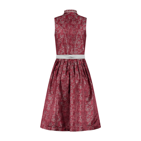 Dirndl Jurkje - Jacquard met Parel Schort - Donkerrood-Grijs - Dames
