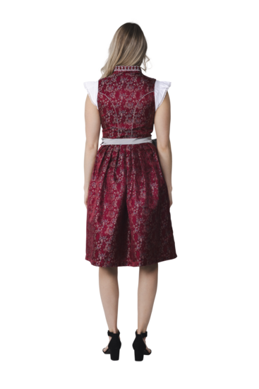 Dirndl Jurkje - Jacquard met Parel Schort - Donkerrood-Grijs - Dames