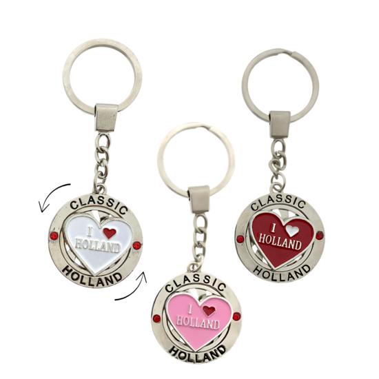 Sleutelhanger mono spinning i love Holland hart wit