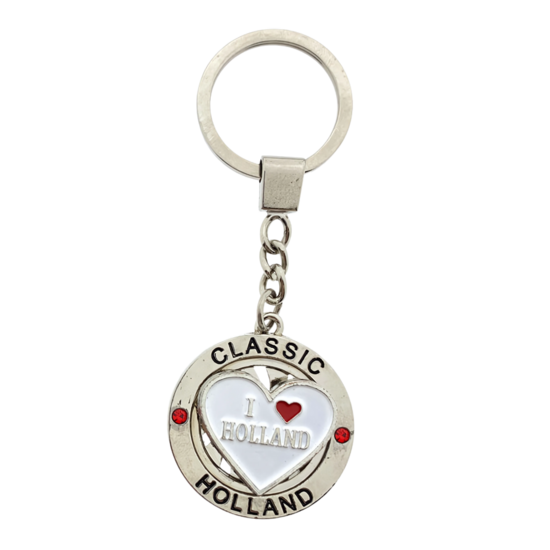 Sleutelhanger mono spinning i love Holland hart wit