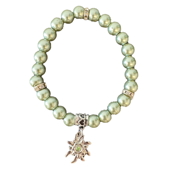 Oktoberfest Armband - Groene Parels en Edelweiss