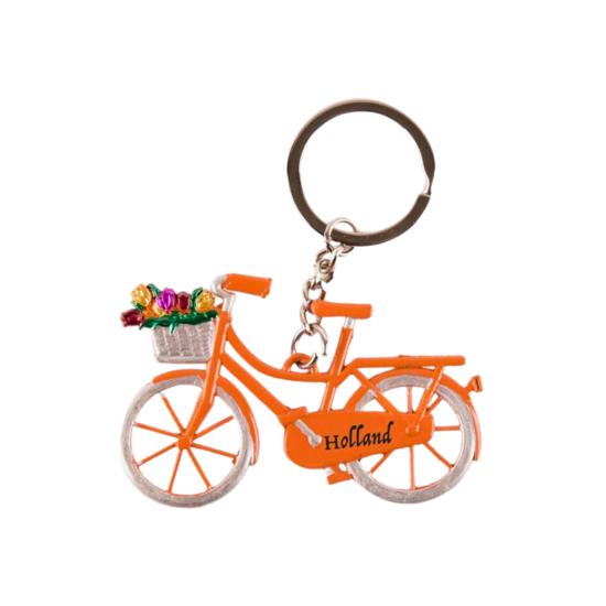 Sleutelhanger Fiets oranje met tulpen Holland