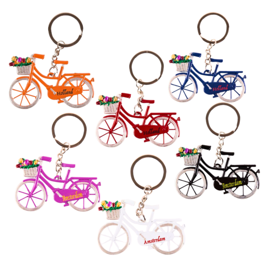 Sleutelhanger Fiets blauw met tulpen Holland