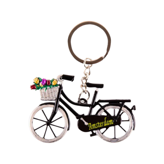 Sleutelhanger Fiets rood met tulpen Holland