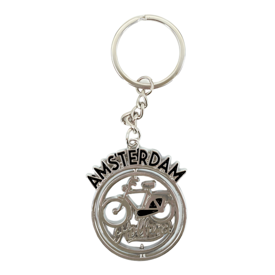 Sleutelhanger mono spinning Amsterdam fiets zwart