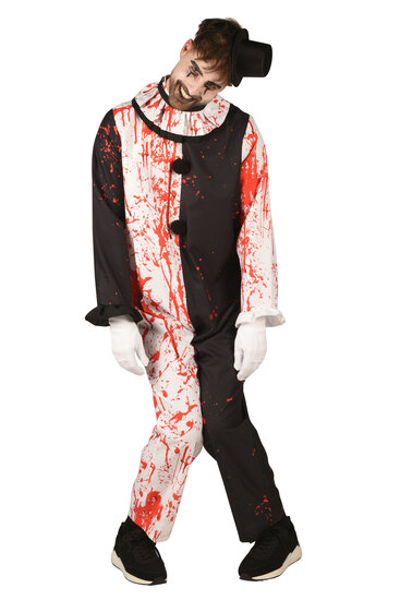 Horror Clown Jumpsuit - Zwart-Wit - Bloedspetters Halloween - Heren