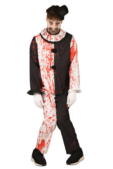 Horror Clown Jumpsuit - Zwart-Wit - Bloedspetters Halloween - Heren