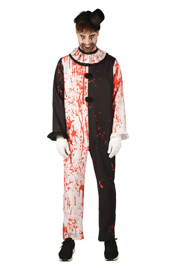 Horror Clown Jumpsuit - Zwart-Wit - Bloedspetters Halloween - Heren